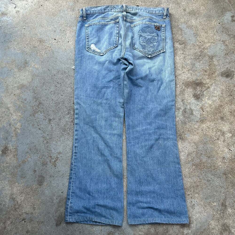 Joe’s distressed skull embroidered bootcut jeans grunge y2k